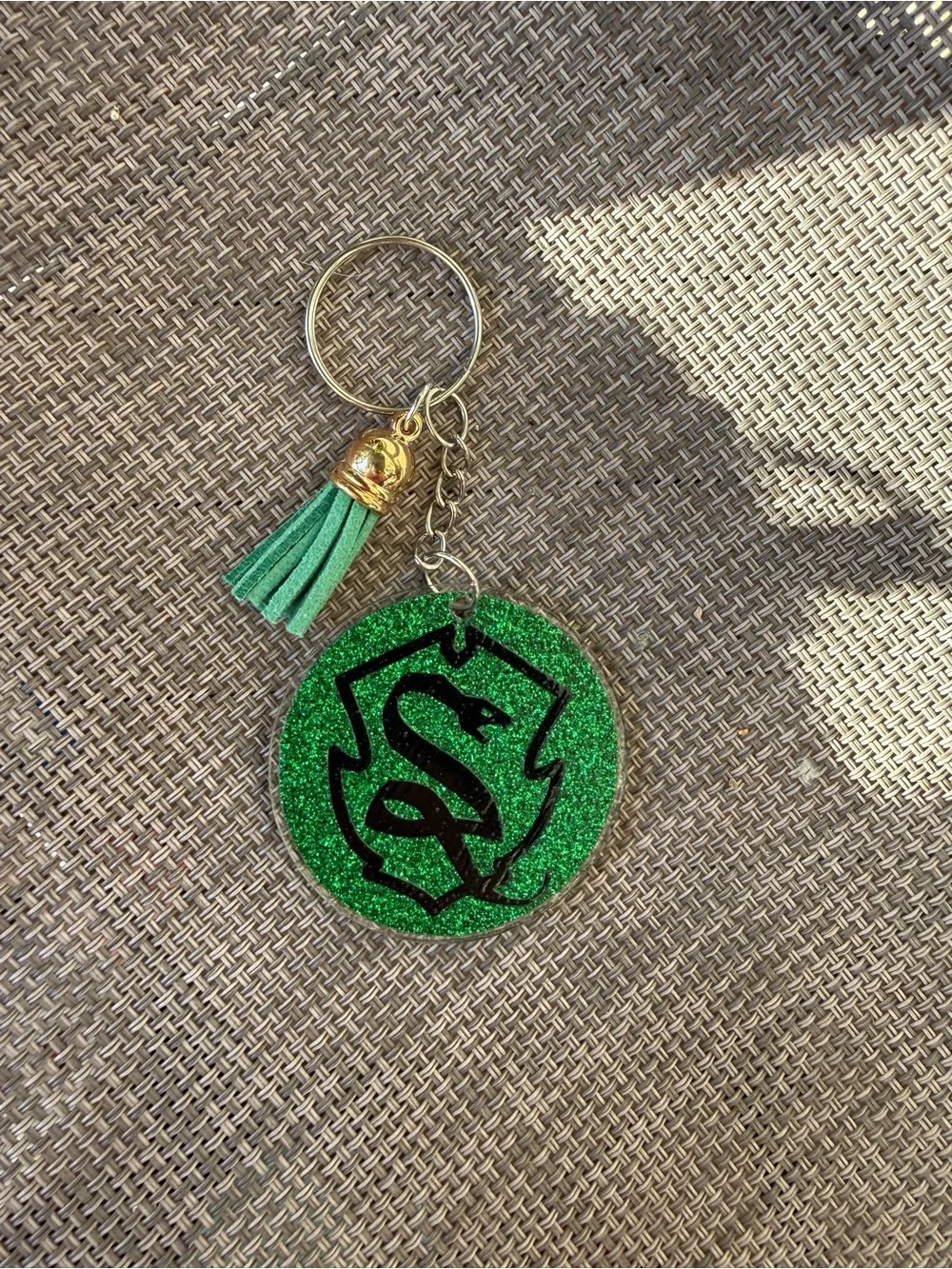 Green Glitter Slytherin Keychain with Tassel